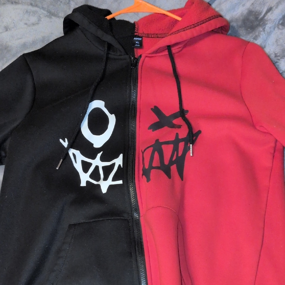 Grunge Punk Men's Autumn/Winter Printed Zip-Up Contrast Color Drawstring Hooded